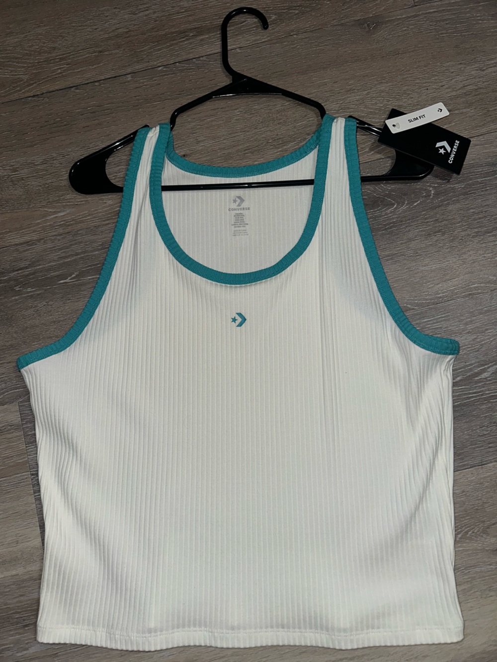 Converse White Ribbed Tank with Teal Trim